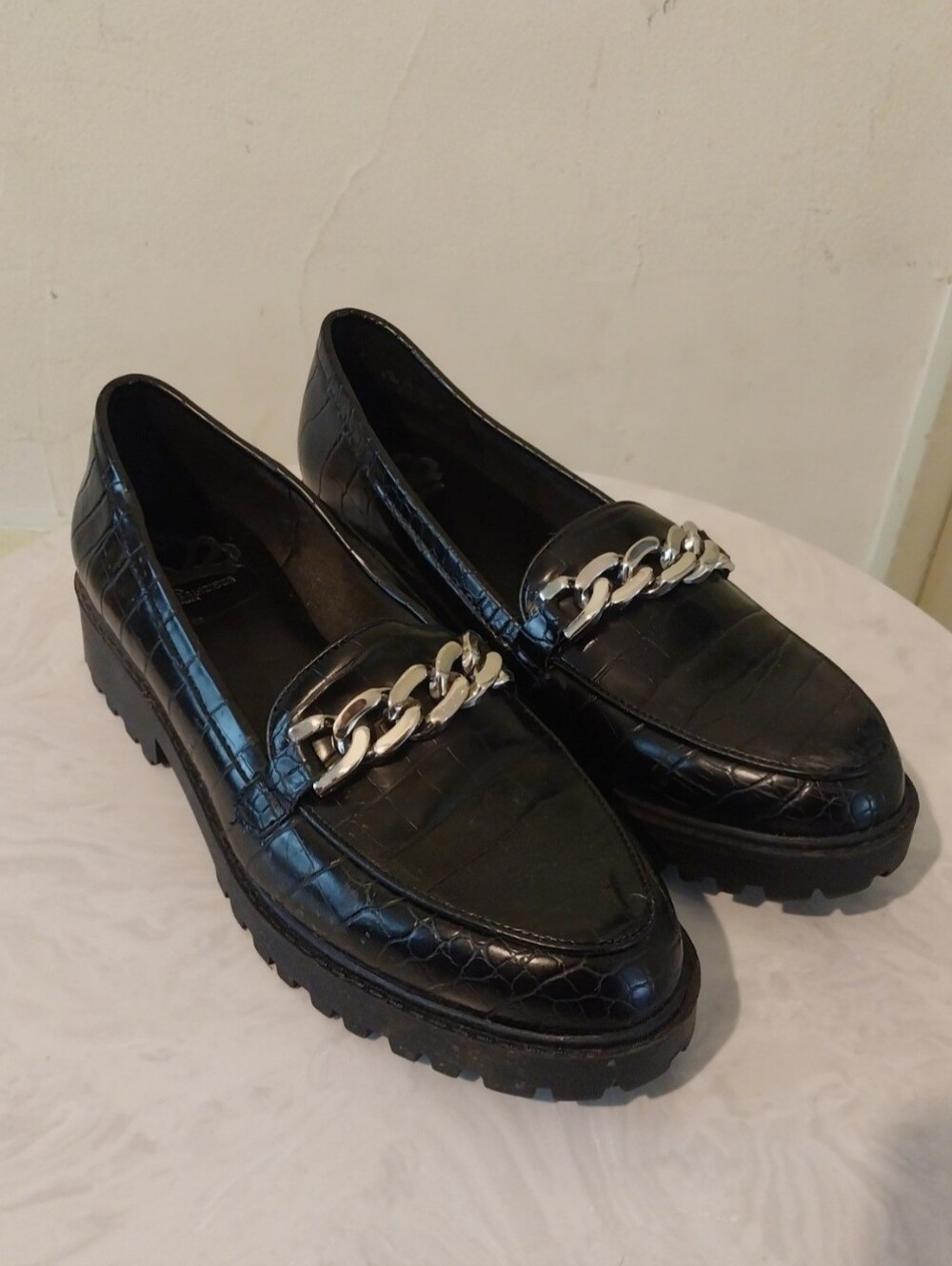 Fergalicious Faux Croc Leather Chunky Heel Loafers